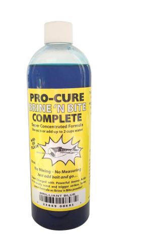 Pro-Cure Bait Scents Brine N Bite Fishing Attractant Complete Liquid Bottle Brilliant Blue