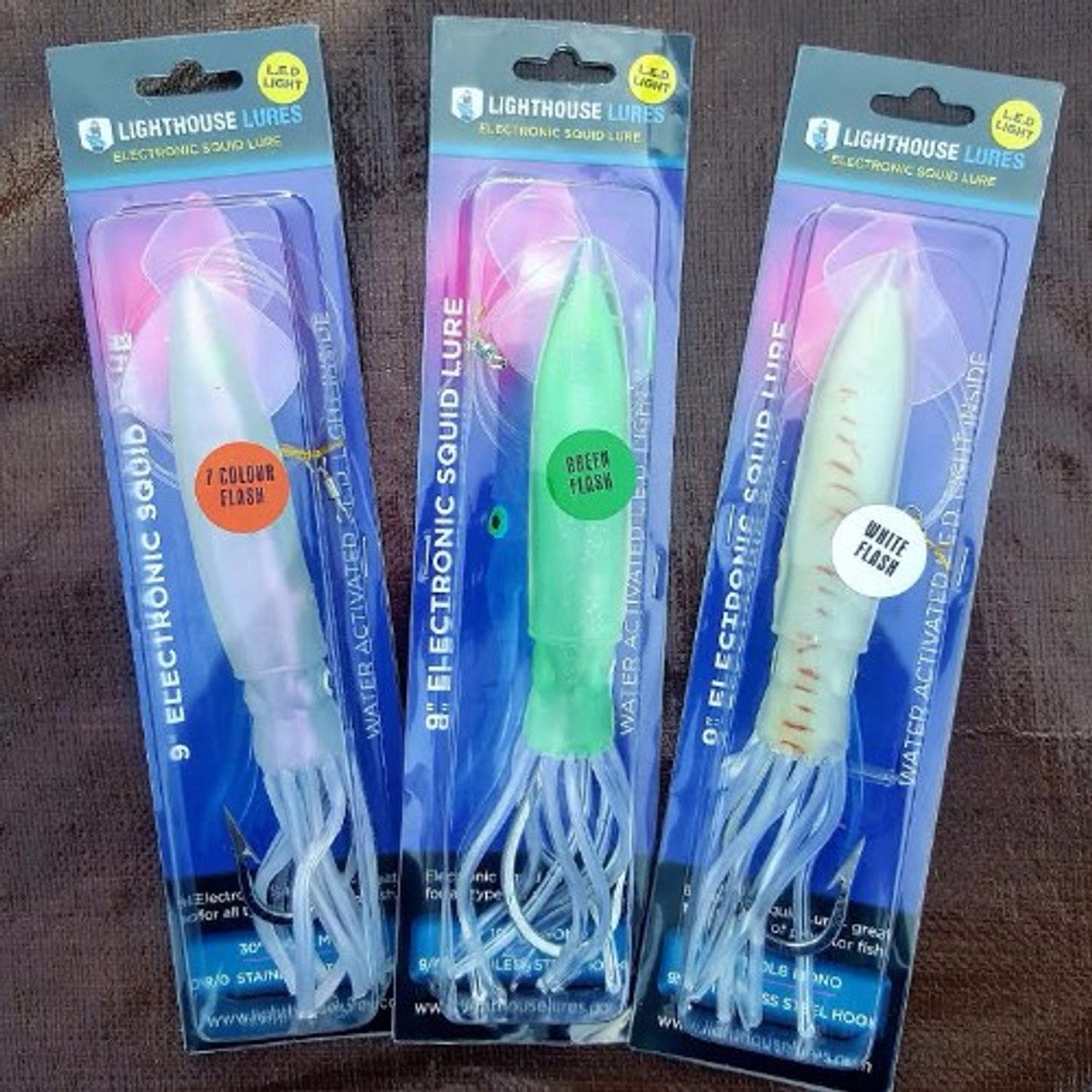 Lighthouse Lures - LED  9" Pretied Squid