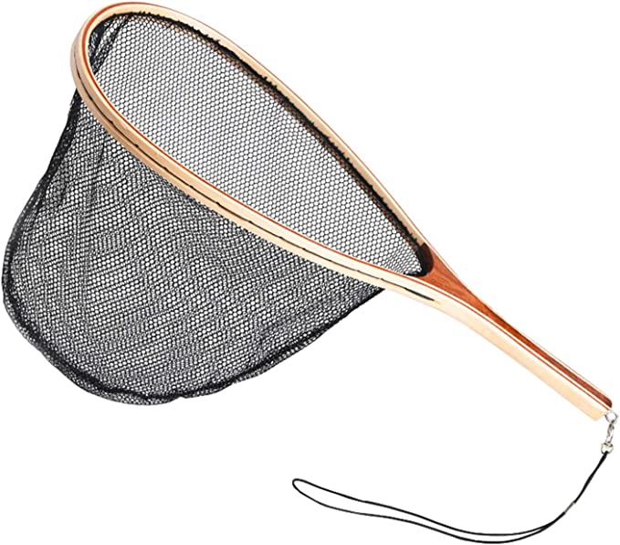  SF Fly Fishing Landing Net with Magnetic Release Curved Handle  Wooden Frame Black Rubber Mesh Net Burls Wood Grain for Streams, Small  Rivers, Hikers : Sports & Outdoors