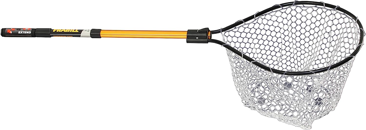 Frabill 9535 Clear Rubber Conservation Net | Conservation Series Landing Net with Extendable Handle | Hoop Size: 17" x 19"