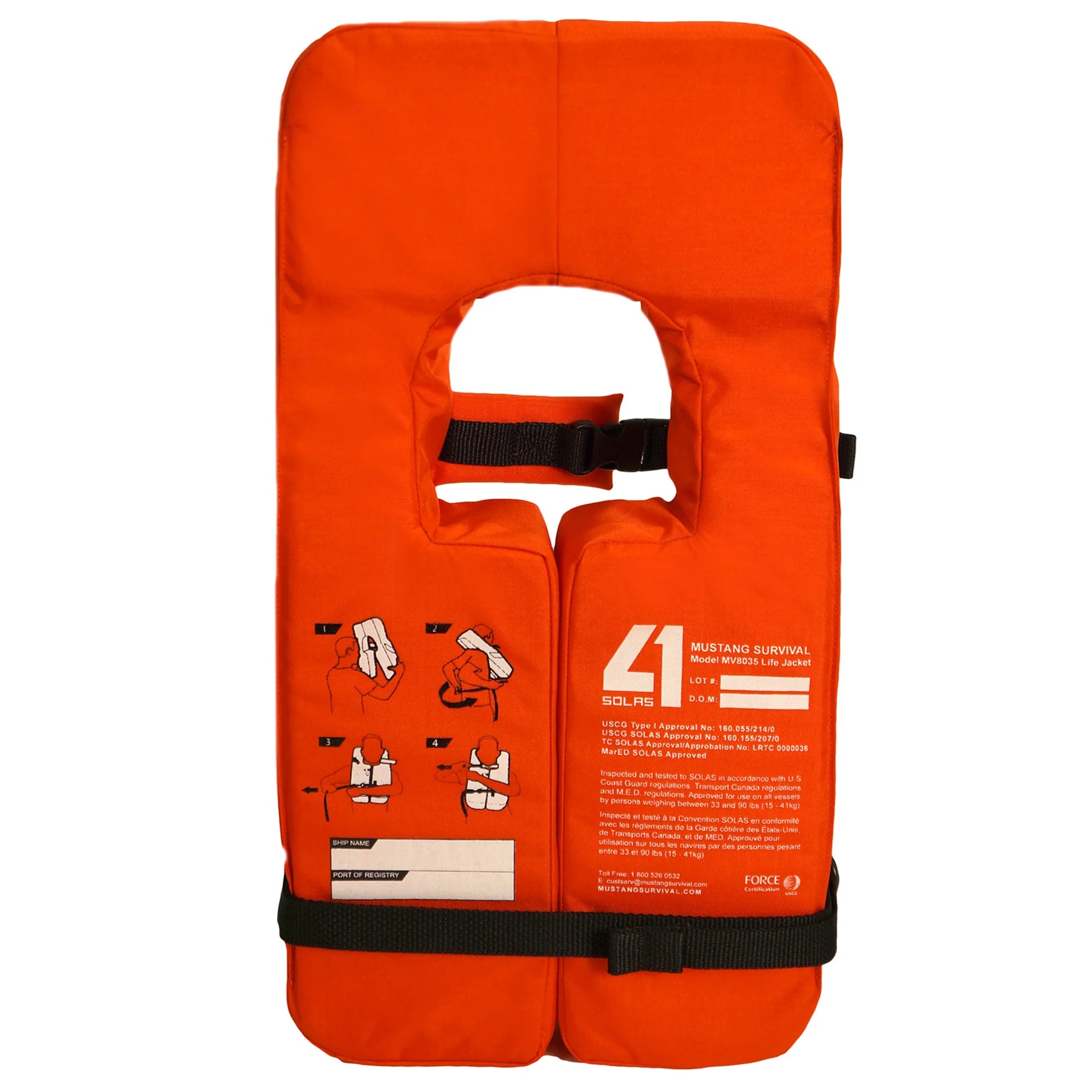 Mustang Adult SOLAS Type 1 Adult Life Jacket MV8040