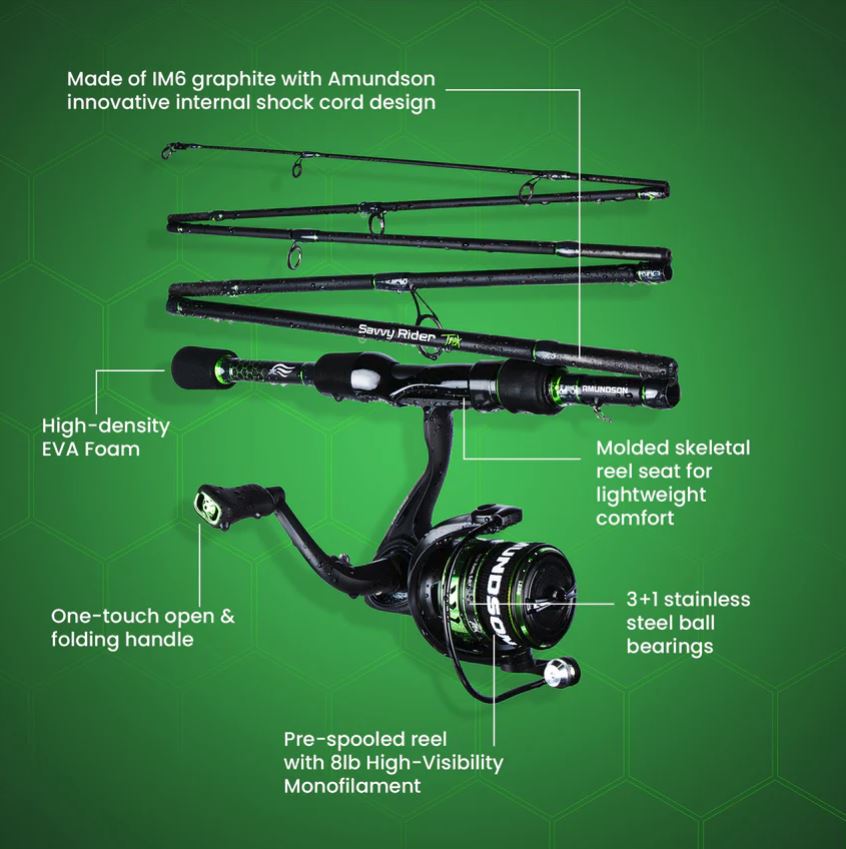 Amundson Savvy Rider Trek Folding Fishing Rod Combo (All-in-One Fishing Kit)